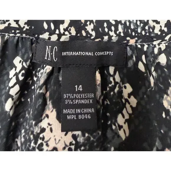 INC International Concepts Blouse 14 Snake Print Drawstring Waist Long Sleeve - Picture 8 of 9